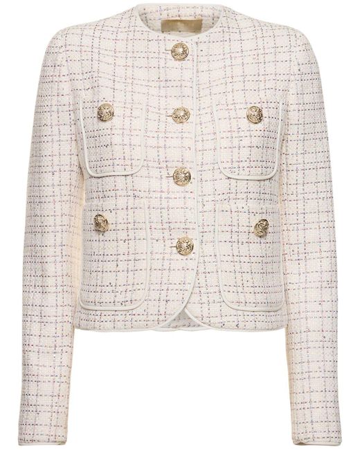 Elie Saab Natural Collarless Tweed Crop Jacket