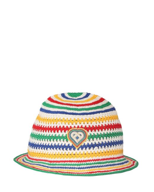 Casablancabrand White Striped Scuba Cotton Crochet Hat