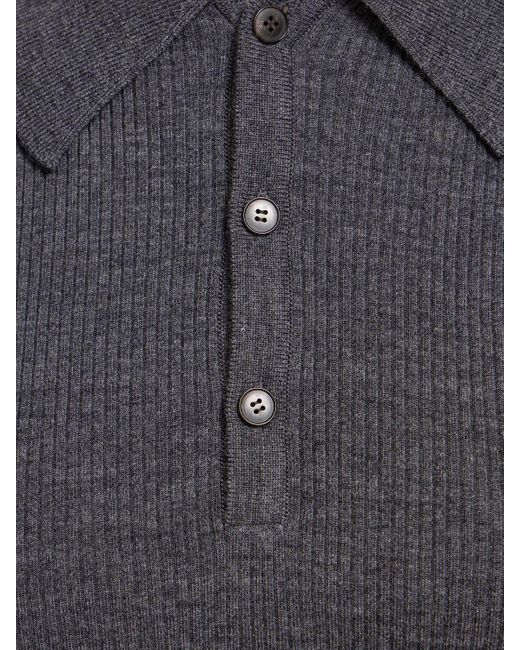 Auralee Gray Super Fine Wool High Gauge Rib Knit Polo
