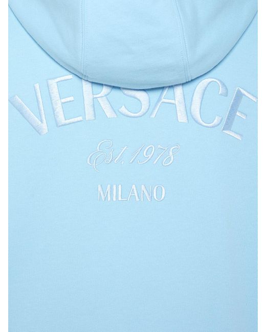 Felpa in jersey di cotone con cappuccio di Versace in Blue da Uomo