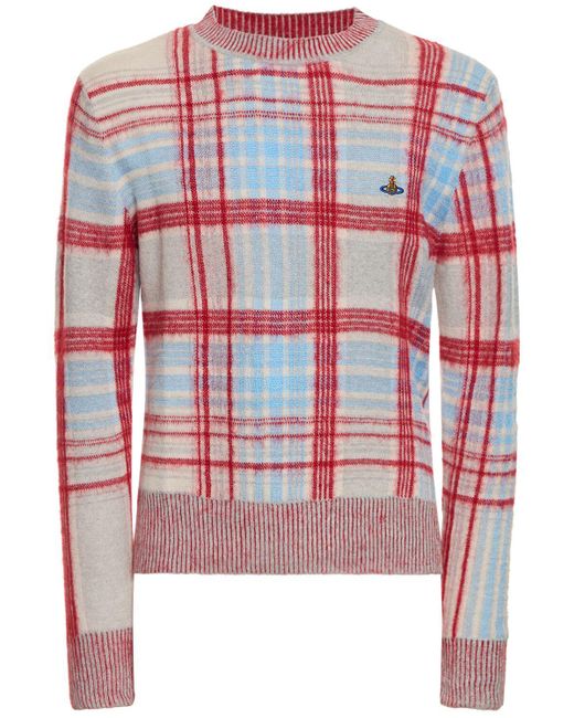 Vivienne Westwood Red Check Print Knit Crewneck Sweater for men