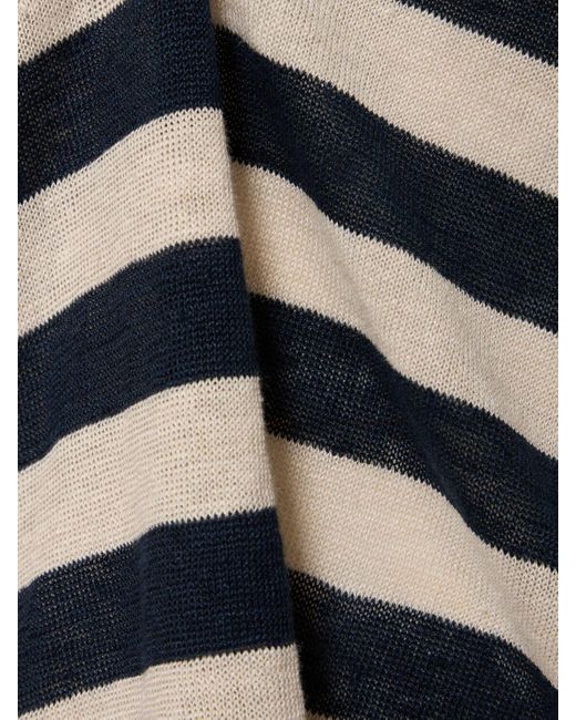 Max Mara Blue Ondina Striped Linen Long Sleeve Top