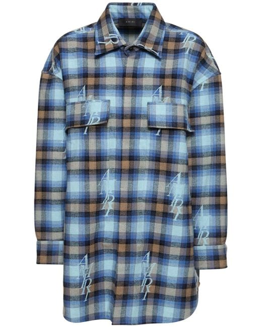 Amiri Blue Checked Cotton Blend Flannel Shirt