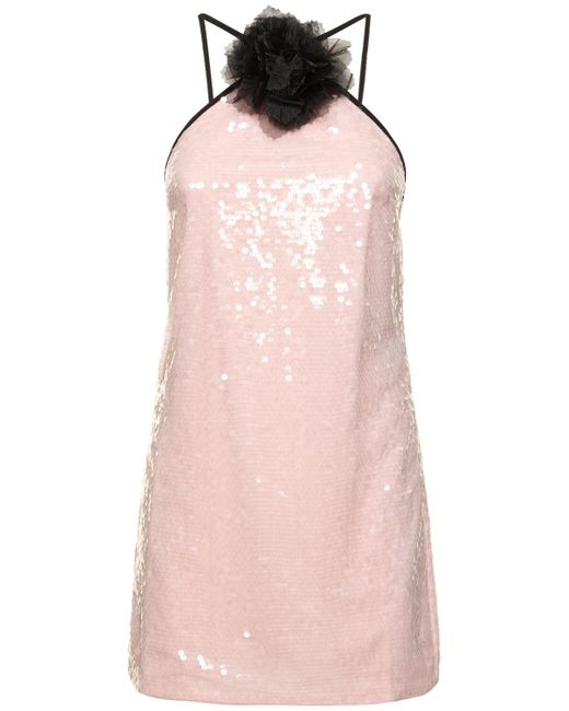 Self-Portrait Pink Sequined Halter Neck Mini Dress