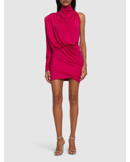 Alexandre Vauthier Pink Draped Jersey One Sleeve Mini Dress