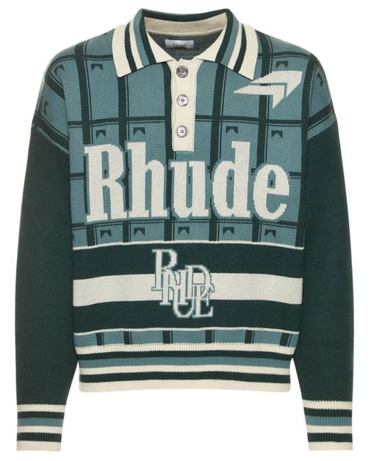 Rhude Green Ligeux Rugby Knitted L/s Polo Sweatshirt for men