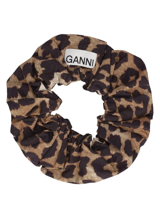 Ganni Brown Printed Viscose Scrunchie