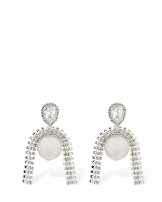 Magda Butrym White Crystal & Pearl Pendant Earrings