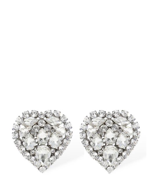 Alessandra Rich White Crystal Heart Earrings
