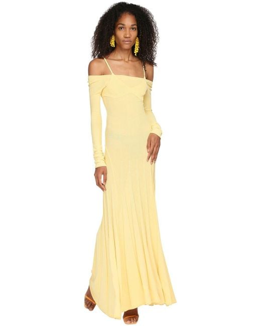 Jacquemus Yellow Off-the-shoulder Knit Midi Dress W/ Bra