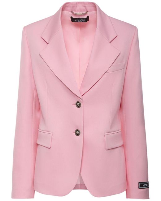 Veste en laine stretch à boutonnage simple Versace en coloris Pink