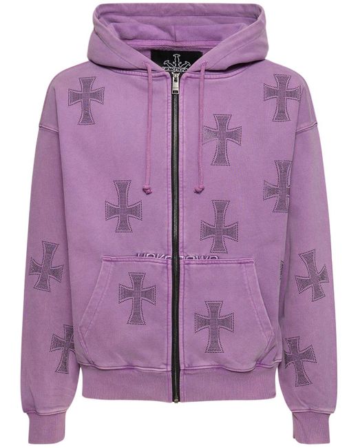 Unknown Purple Rhinestone Dagger Zip Up Hoodie for men