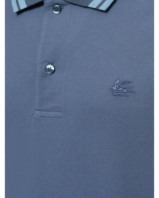 Etro Blue Logo Cotton Polo for men