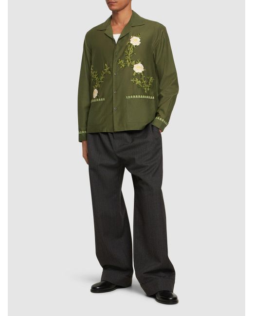 BAZISZT Green Flower Cotton & Silk Shirt for men