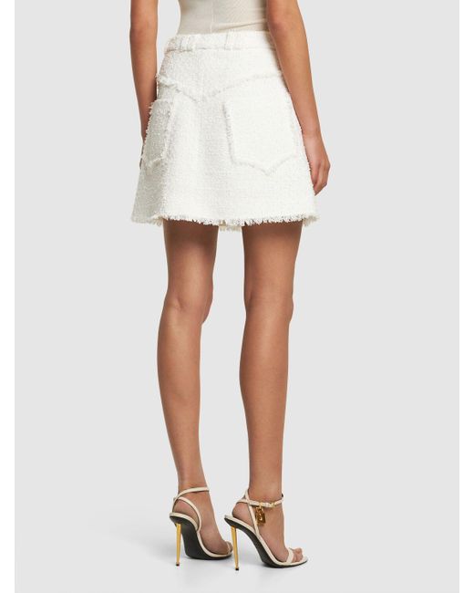 Balmain Natural Trapeze Tweed Mini Skirt