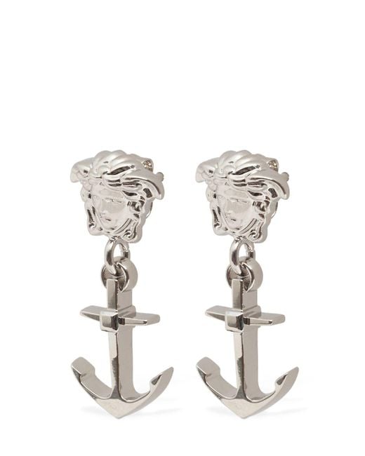 Versace White Medusa Metal Earrings for men