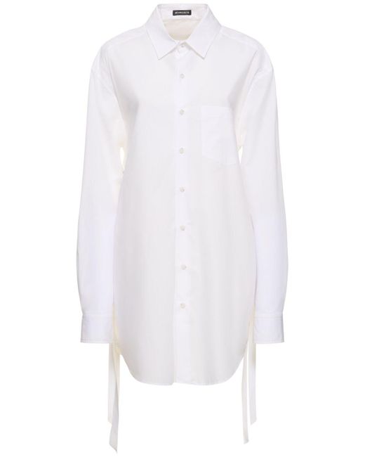 Ann Demeulemeester White Dete Long Cotton Poplin Shirt