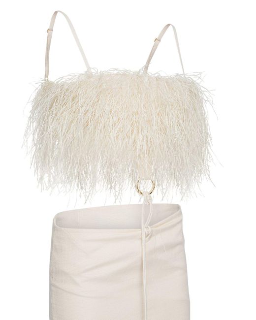 Donna Vestito Midi La Robe Raphia Con Frange di Jacquemus in White