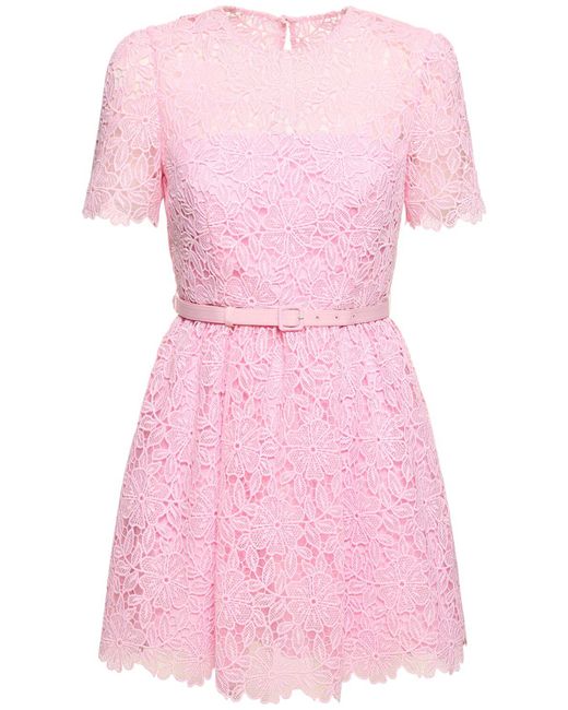 Self-Portrait Pink Short Sleeve Lace Mini Dress