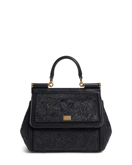 Dolce & Gabbana Black Medium Sicily Embroidered Top Handle Bag
