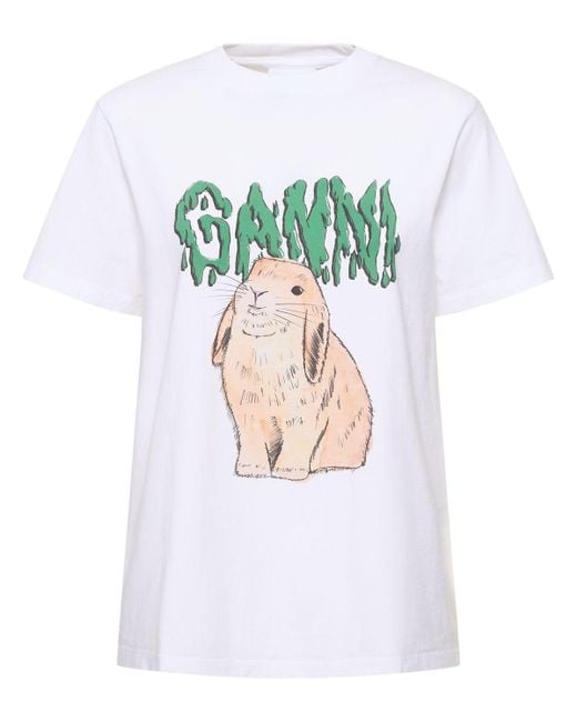 Ganni Blue Bunny Cotton T-shirt
