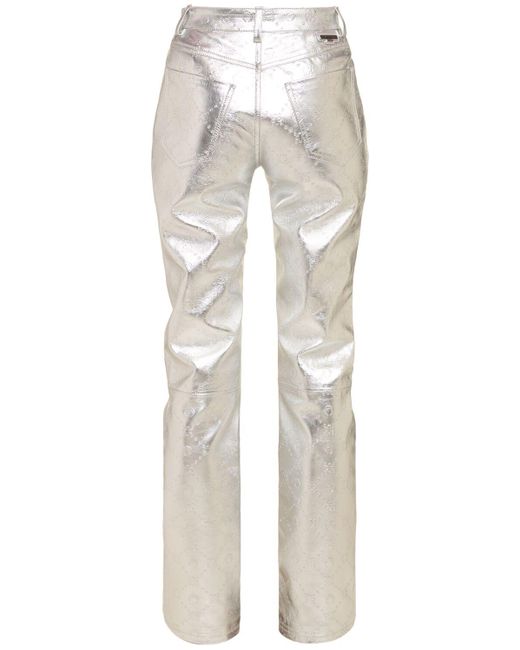 Pantalones rectos de piel laminada MARINE SERRE de color White