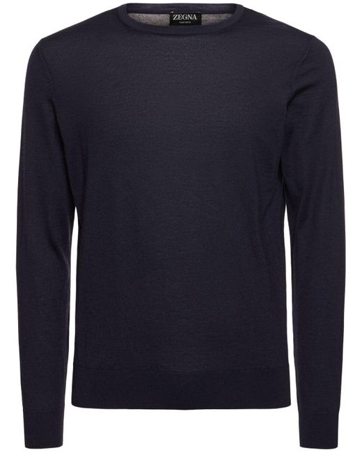 Zegna Blue Cashmere & Silk Crewneck Sweater for men