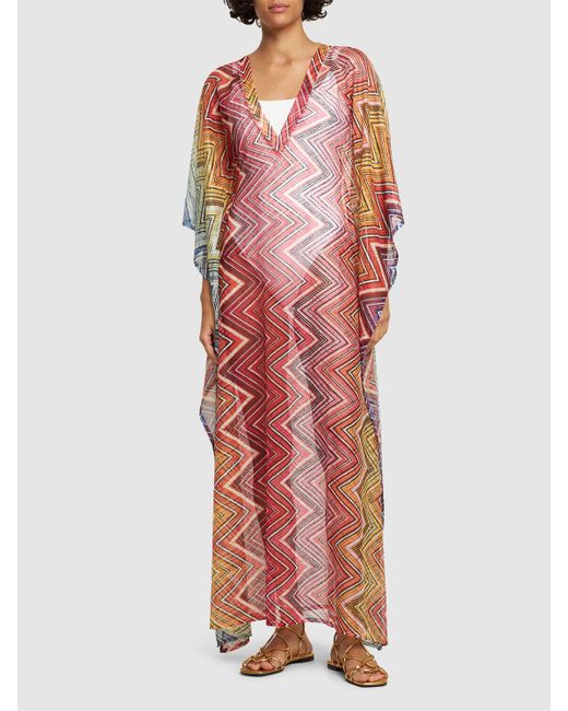 Missoni Pink Chevron Printed Long V-Neck Kaftan Dress