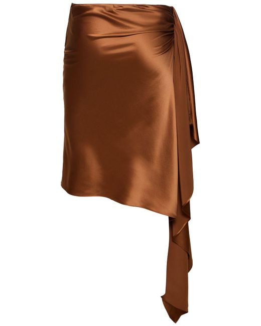 Christopher Esber Brown Cusco Draped Silk Satin Midi Skirt