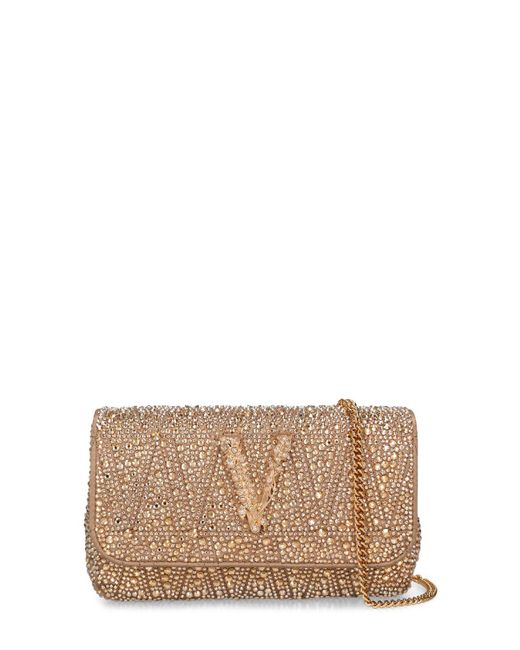Versace Natural Mini Schultertasche Mit Kristallen Und Logo