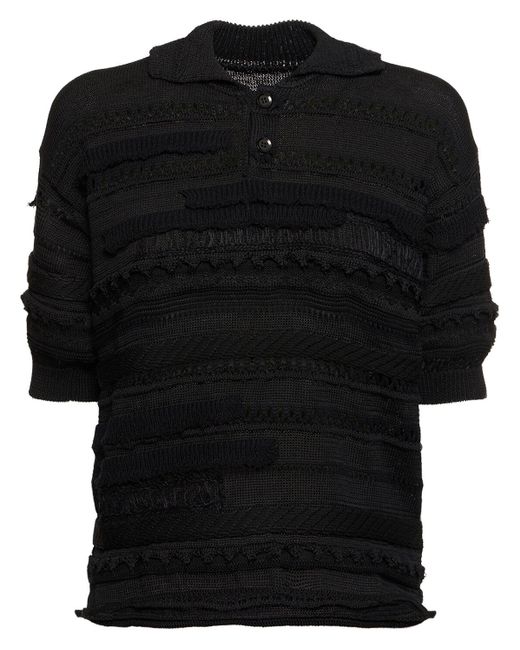 Yohji Yamamoto Black Openwork Jersey Knit Short Sleeve Polo