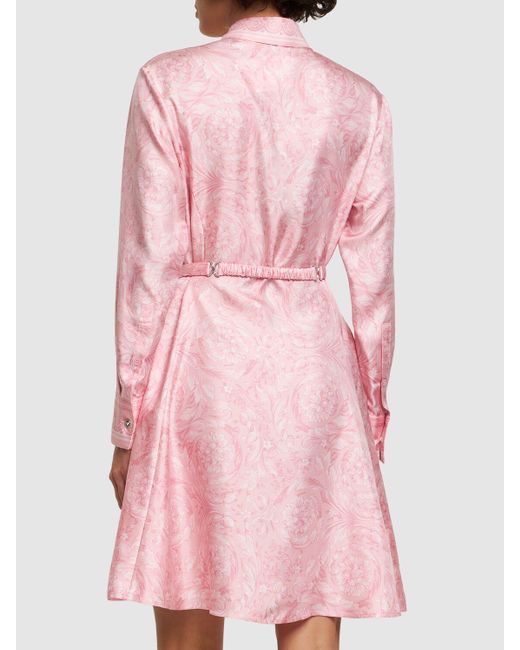 Vestido de sarga de seda estampada Versace de color Pink