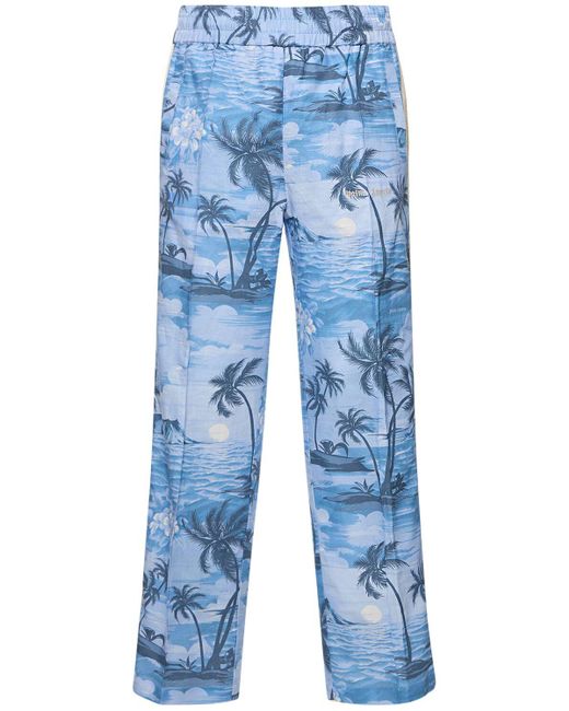 Pantaloni sunset in misto lino di Palm Angels in Blue da Uomo