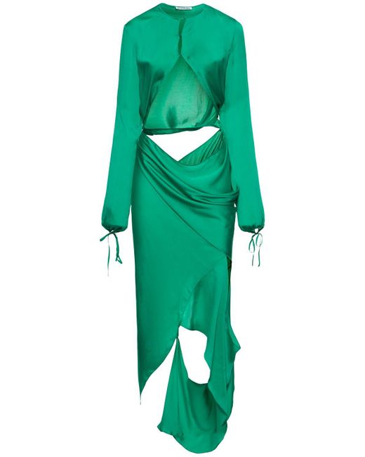 Acne Green Langes Kleid Aus Seide Mit Ausschnitt