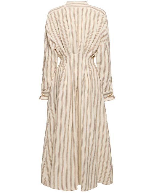 Max Mara Natural Striped Linen Canvas Long Shirt Dress