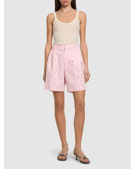 GIUSEPPE DI MORABITO Pink Embellished Cotton Blend Shorts