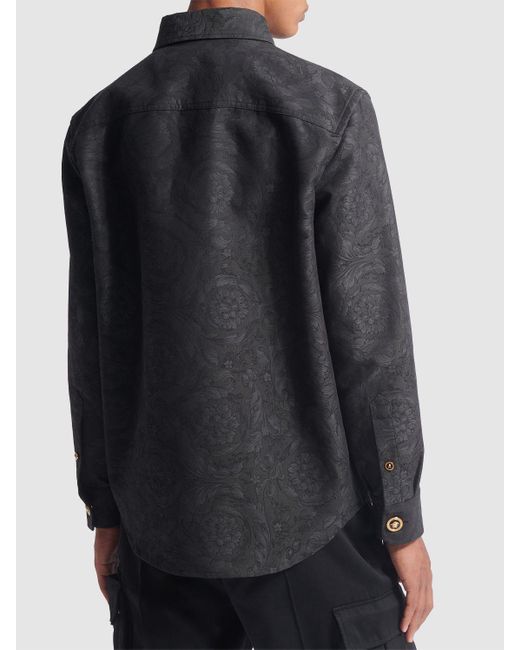 Versace Gray Barocco Jacquard Cotton Overshirt for men