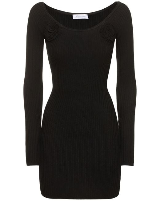 Blumarine Black Off-shoulder Viscose Mini Dress W/rose