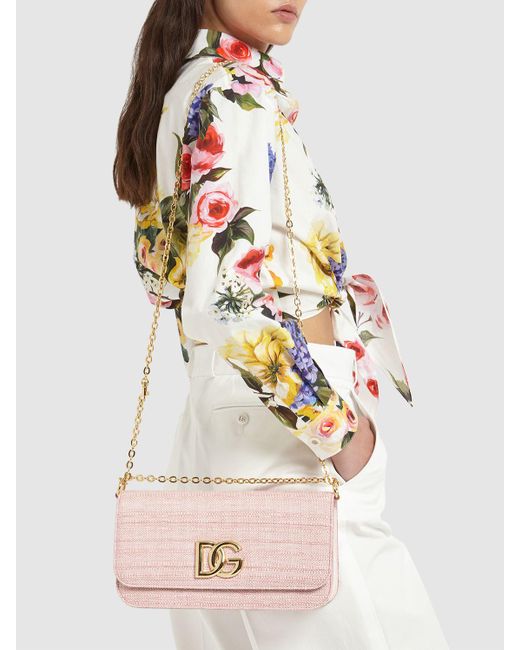 Dolce & Gabbana Pink Raffia Chain Shoulder Bag