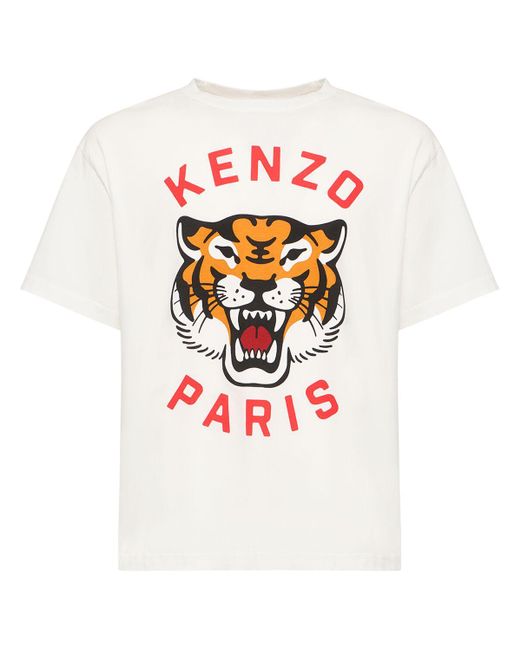 T-shirt in jersey di cotone con stampa di KENZO in White da Uomo