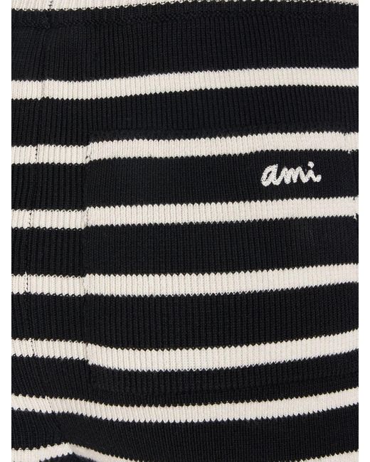 AMI Black Ami Striped Sailor Cotton Mini Shorts