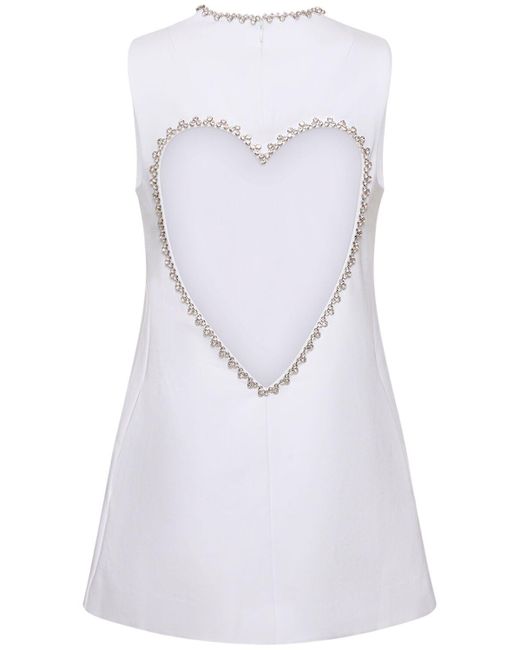 Area White Crystal Heart Crepe Mini Dress