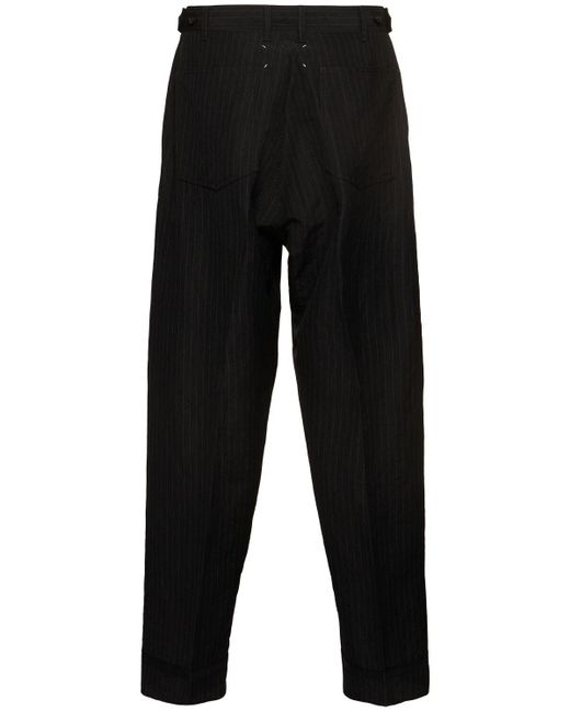 メンズ Maison Margiela ピンストライプ ウール&リネンパンツ Black