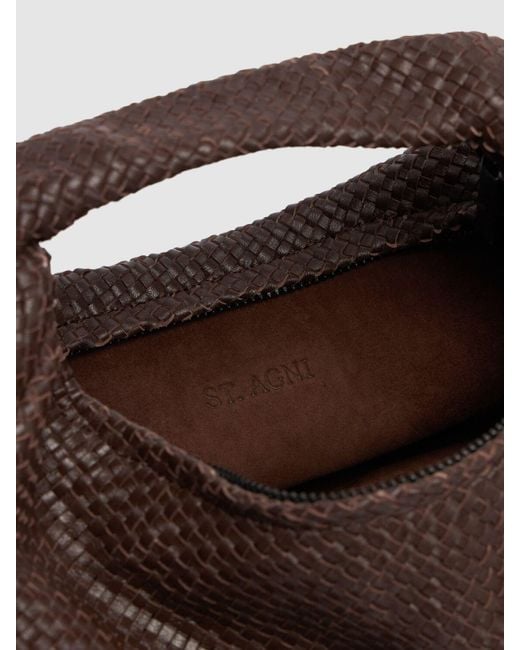 St. Agni Brown Mini Bon Bon Wave Leather Top Handle Bag