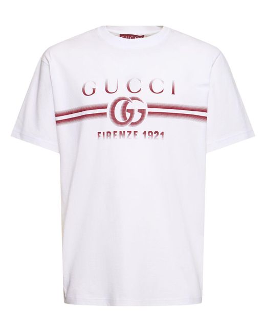 T-shirt in jersey di cotone con stampa di Gucci in White da Uomo