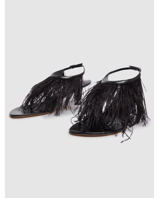 Proenza Schouler Black 60Mm Tee Thong Sandals W/ Feathers