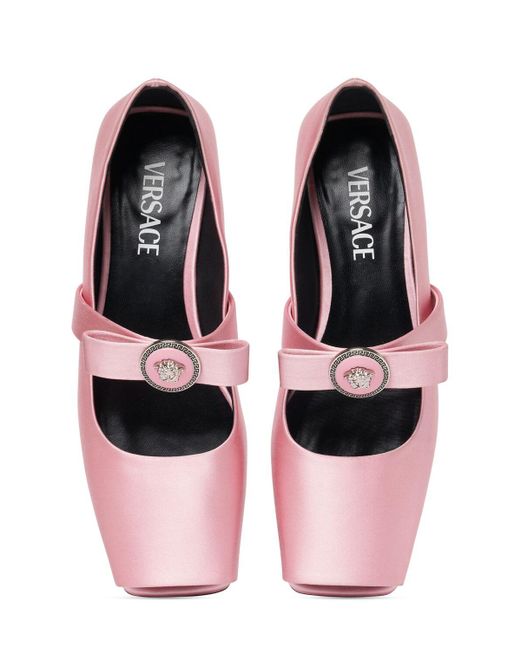 Zapatos planos de seda 20mm Versace de color Pink