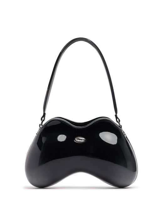 DIESEL Black Double D Patent Shoulder Bag