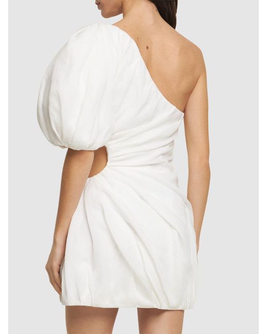 Chloé White Draped Ramie Voile One-sleeve Mini Dress