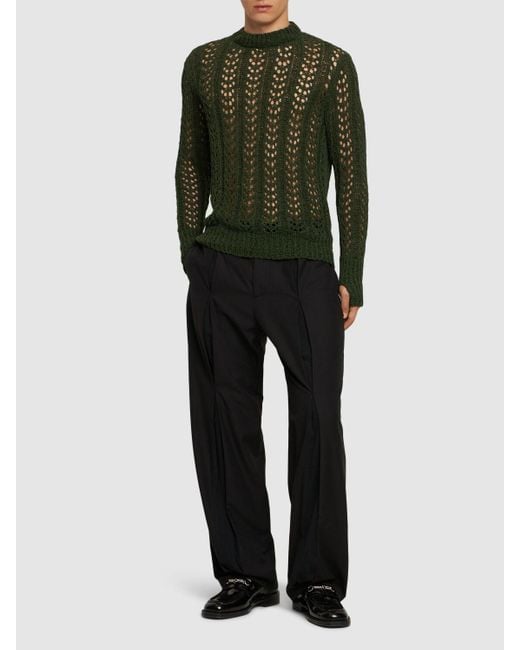 J.L-A.L Green Redos Cotton Blend Open Knit Sweater for men